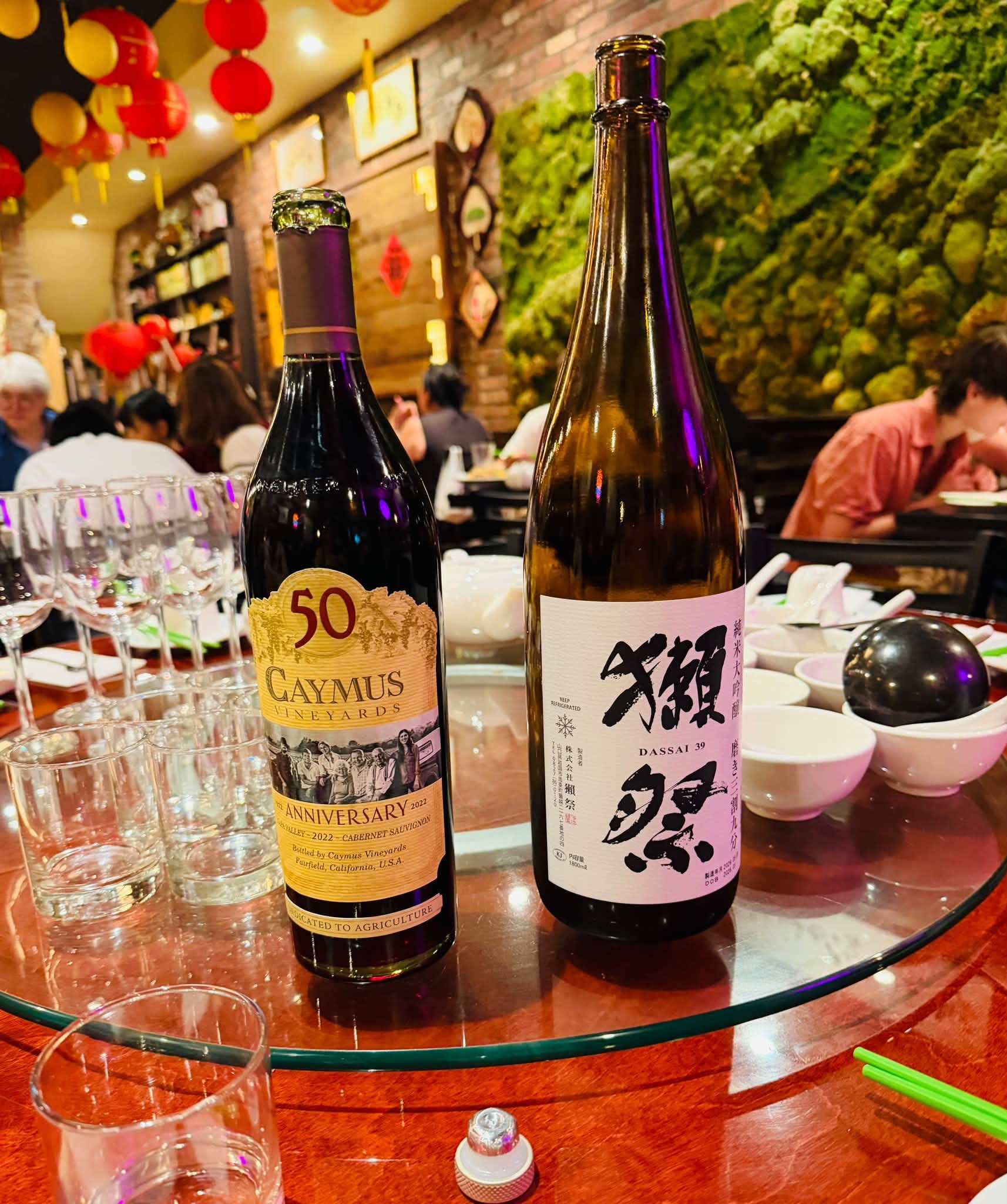 Bottles and glasses on a restaurant table